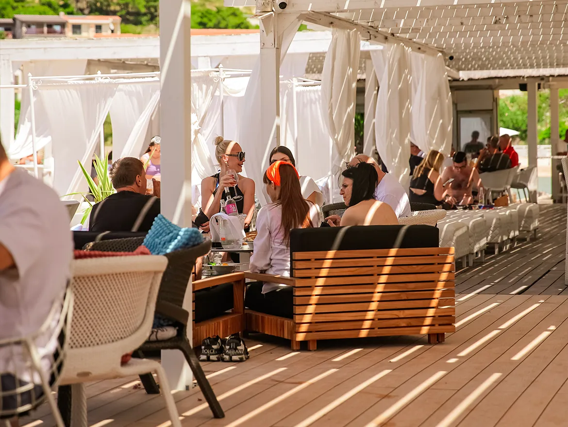 Seaside restaurant terrace at Shark Beach Bar in Žaborić